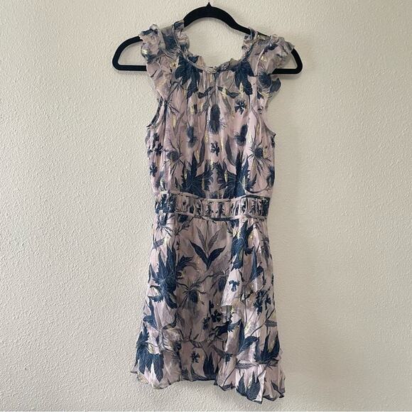 ALLSAINTS Caylan Harris floral mini dress size 2 sleeveless TK Neck ruffled - Picture 15 of 16